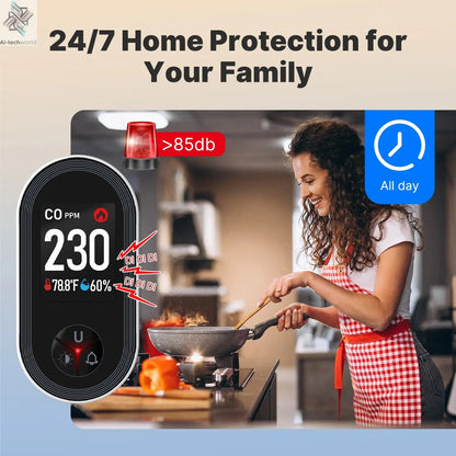 MOES Carbon Monoxide Detector Plug-in 3-in-1 Display with Temperature Humidity Sensor Built-in CO Monitor Alarm Sound Warning Ai-TechWorld 