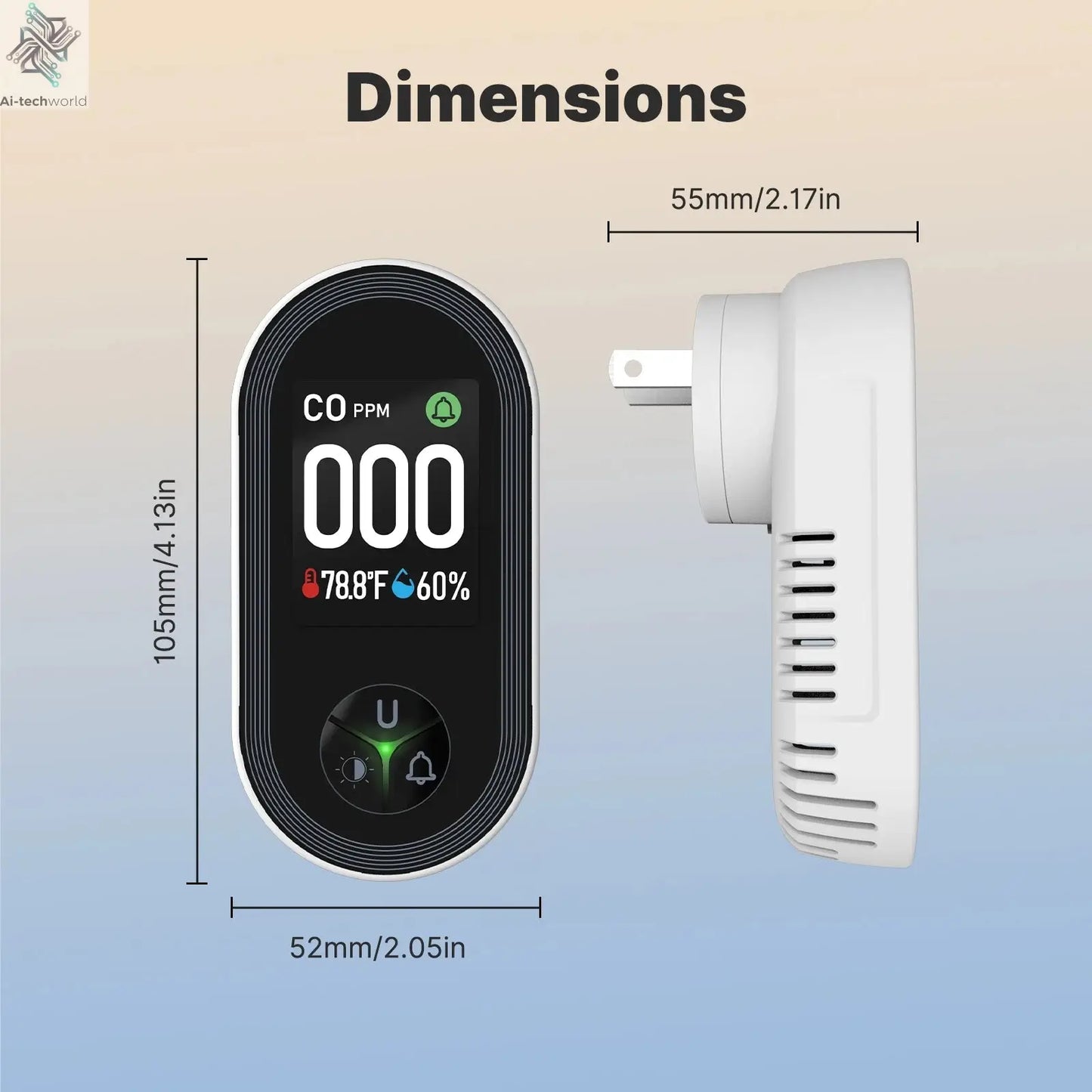 MOES Carbon Monoxide Detector Plug-in 3-in-1 Display with Temperature Humidity Sensor Built-in CO Monitor Alarm Sound Warning Ai-TechWorld 