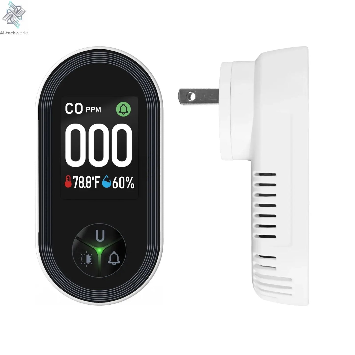 MOES Carbon Monoxide Detector Plug-in 3-in-1 Display with Temperature Humidity Sensor Built-in CO Monitor Alarm Sound Warning Ai-TechWorld 