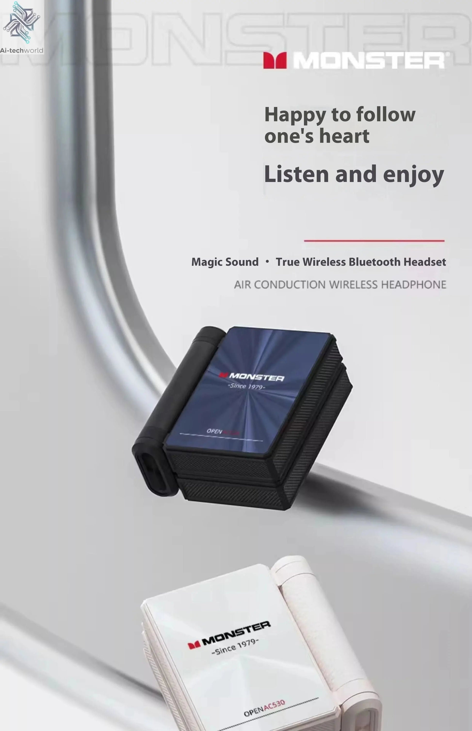 MONSTER AC530 Earphones Bluetooth 6.0 IPX5 Waterproof Double Fold Ear Hanging Bone Conduction Sports Running Headphones Gifts - Ai-TechWorld