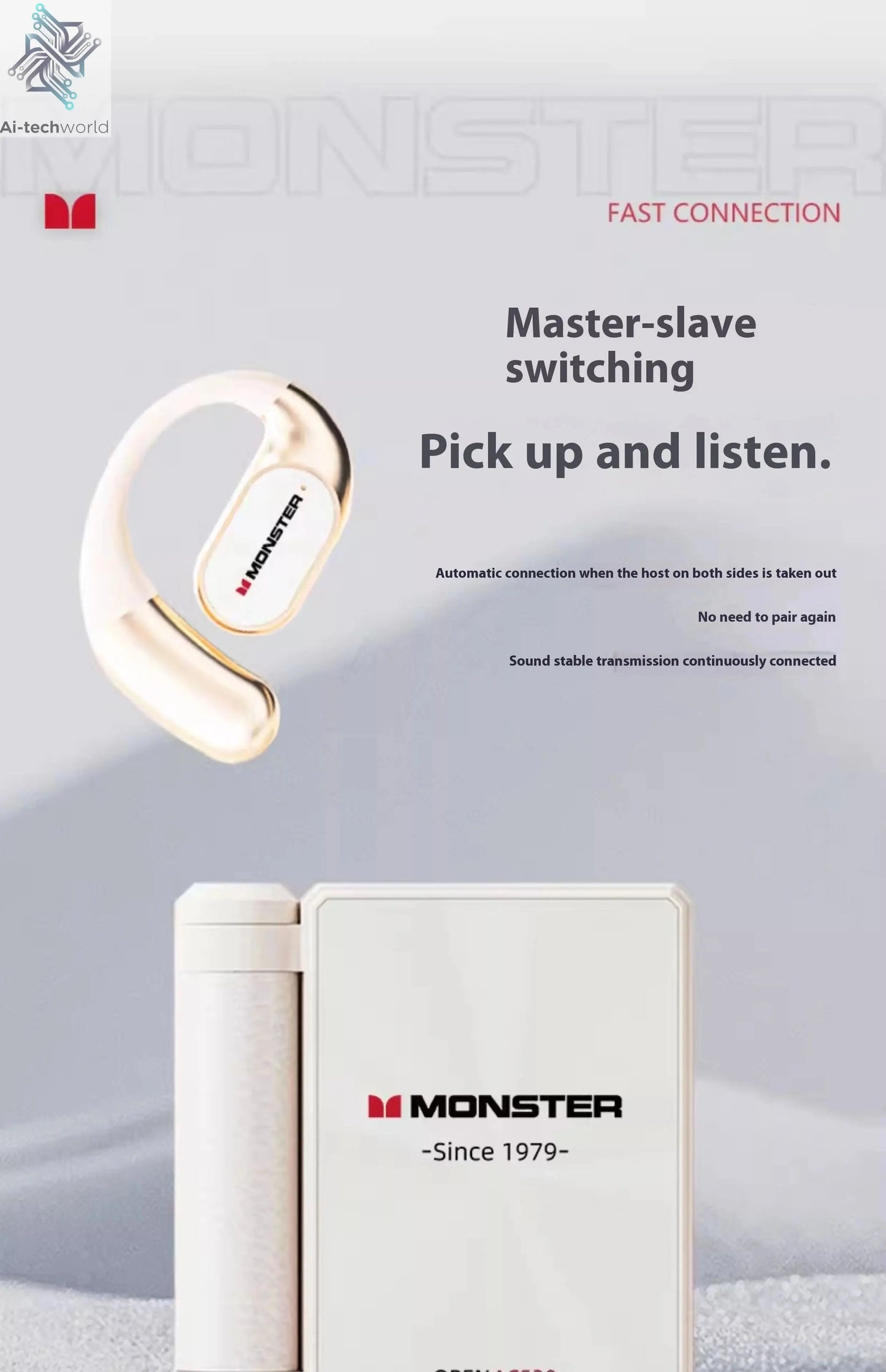 MONSTER AC530 Earphones Bluetooth 6.0 IPX5 Waterproof Double Fold Ear Hanging Bone Conduction Sports Running Headphones Gifts - Ai-TechWorld