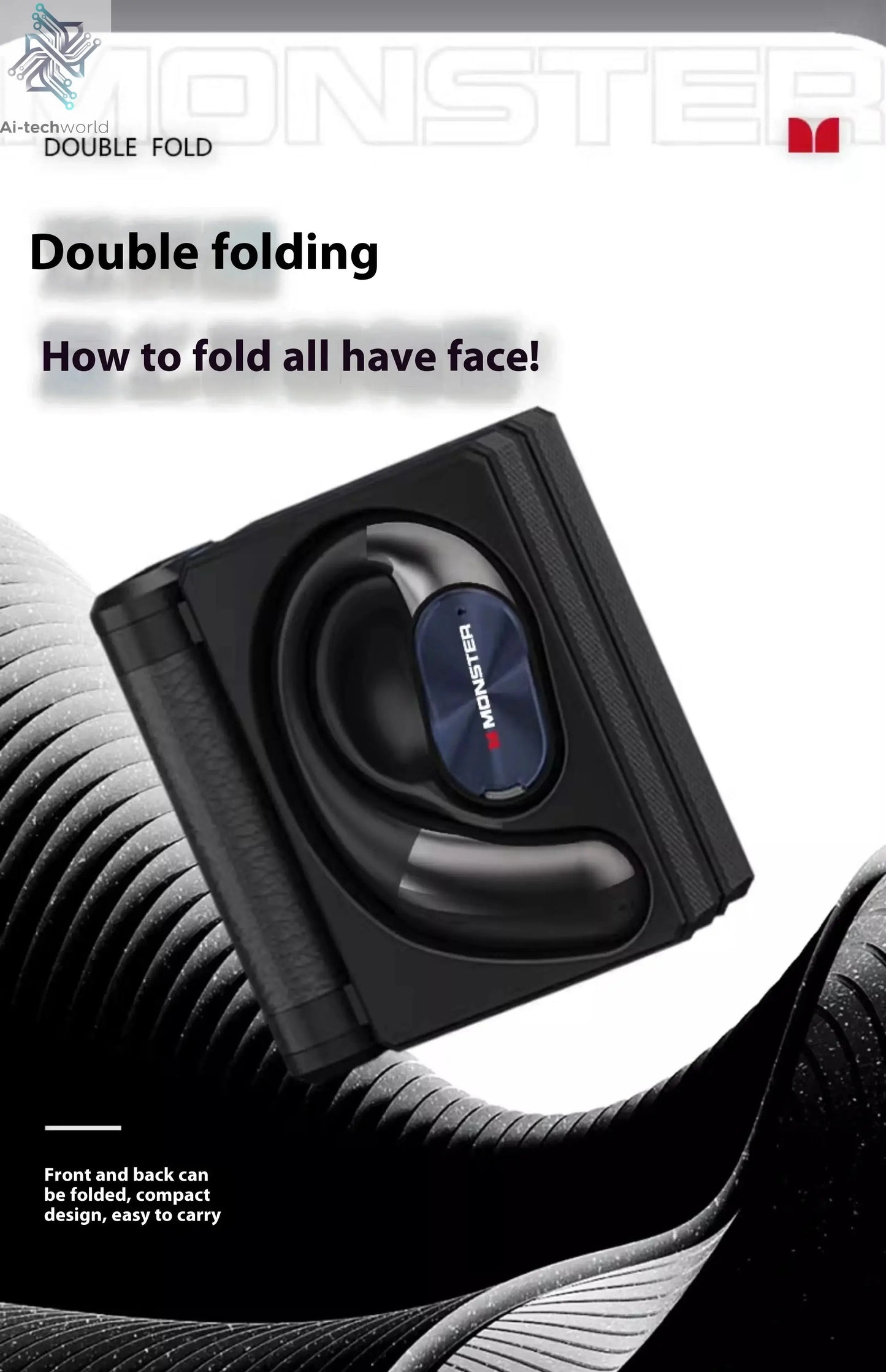MONSTER AC530 Earphones Bluetooth 6.0 IPX5 Waterproof Double Fold Ear Hanging Bone Conduction Sports Running Headphones Gifts - Ai-TechWorld