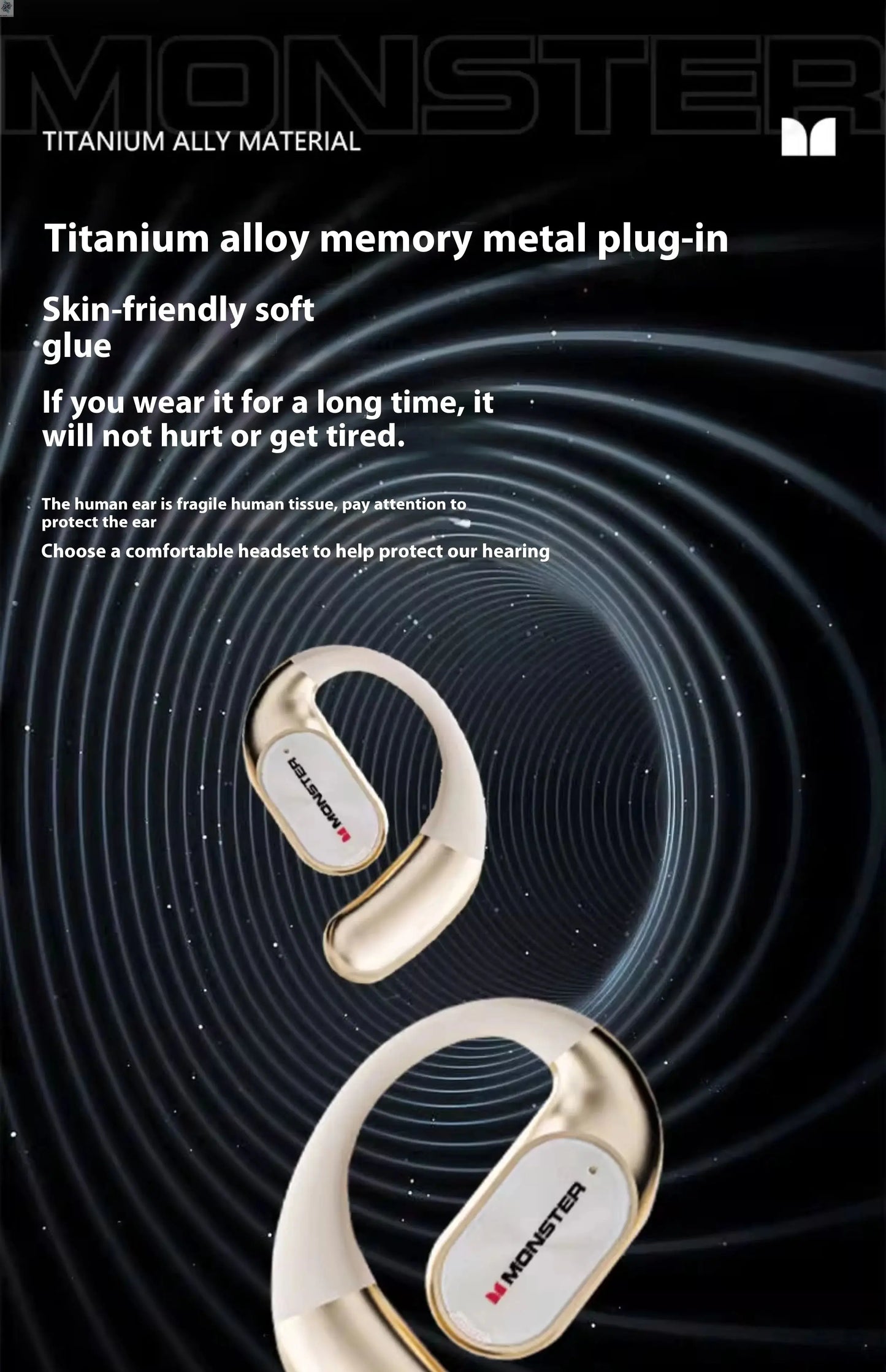 MONSTER AC530 Earphones Bluetooth 6.0 IPX5 Waterproof Double Fold Ear Hanging Bone Conduction Sports Running Headphones Gifts - Ai-TechWorld
