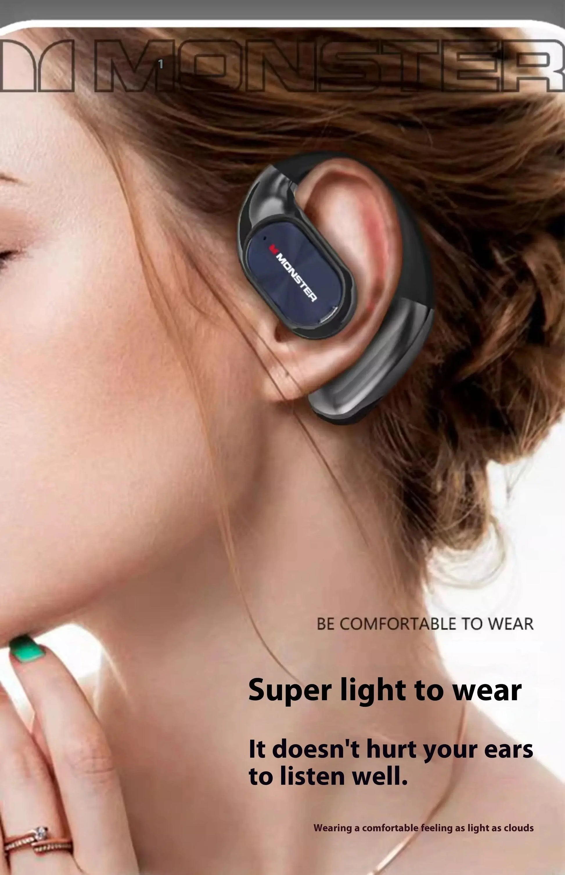 MONSTER AC530 Earphones Bluetooth 6.0 IPX5 Waterproof Double Fold Ear Hanging Bone Conduction Sports Running Headphones Gifts - Ai-TechWorld