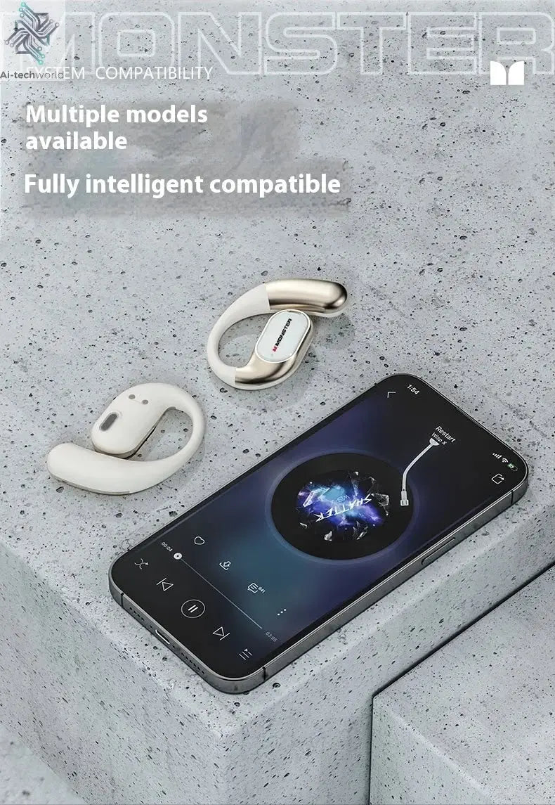 MONSTER AC530 Earphones Bluetooth 6.0 IPX5 Waterproof Double Fold Ear Hanging Bone Conduction Sports Running Headphones Gifts - Ai-TechWorld