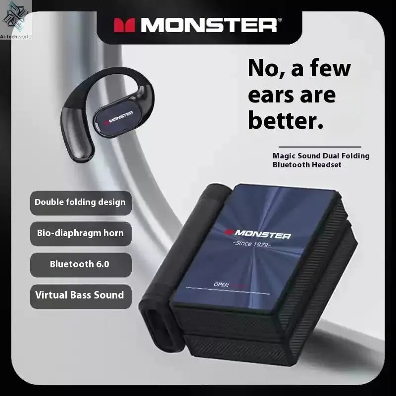 MONSTER AC530 Earphones Bluetooth 6.0 IPX5 Waterproof Double Fold Ear Hanging Bone Conduction Sports Running Headphones Gifts - Ai-TechWorld