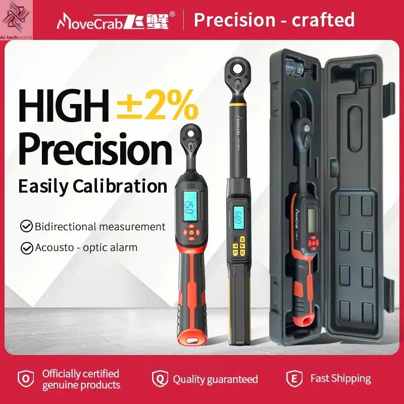 MOVECRAB Digital Torque Wrench 1.5-340N.m with Preset Values 2% Accuracy Buzzer and LED Flash Notification Ai-TechWorld 
