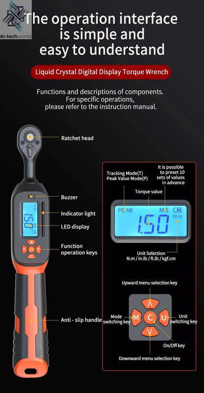 MOVECRAB Digital Torque Wrench 1.5-340N.m with Preset Values 2% Accuracy Buzzer and LED Flash Notification Ai-TechWorld 