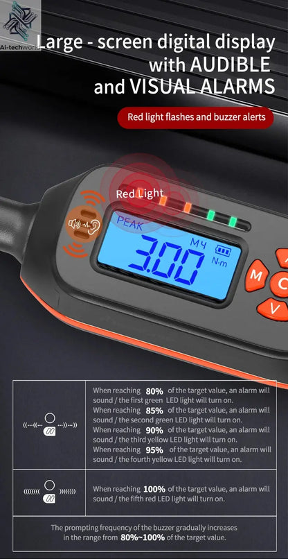 MOVECRAB Digital Torque Wrench 1.5-340N.m with Preset Values 2% Accuracy Buzzer and LED Flash Notification Ai-TechWorld 