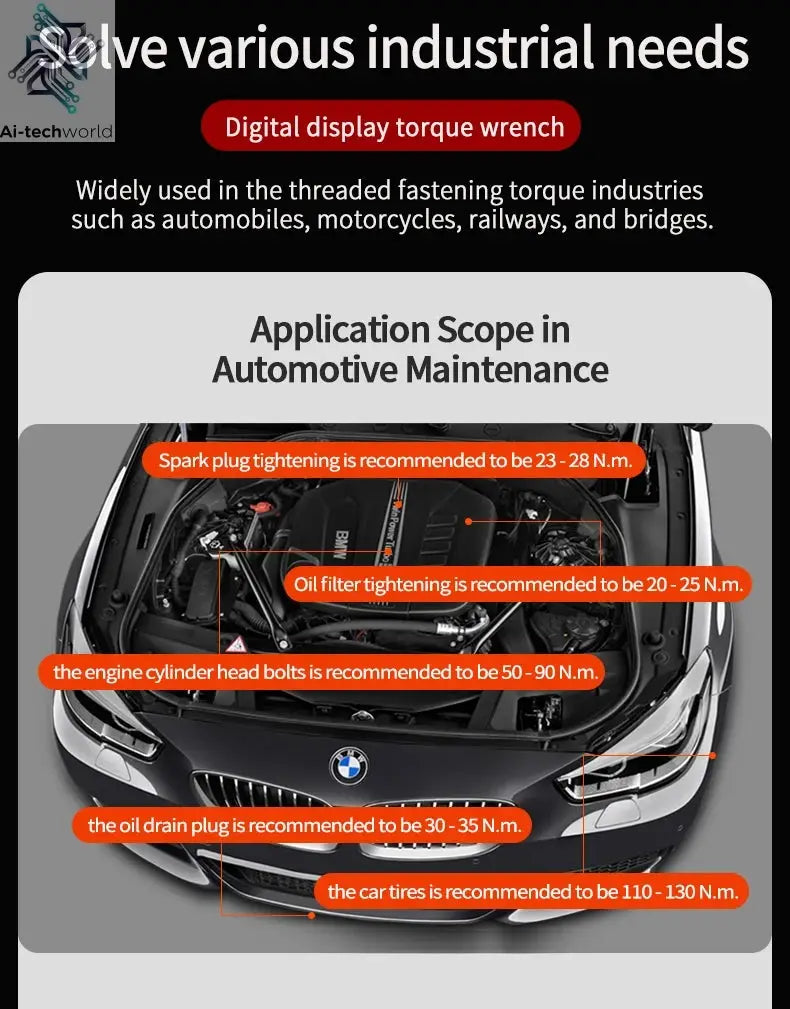 MOVECRAB Digital Torque Wrench 1.5-340N.m with Preset Values 2% Accuracy Buzzer and LED Flash Notification Ai-TechWorld 