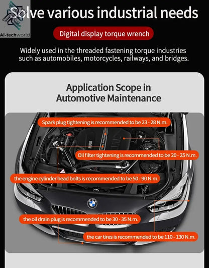 MOVECRAB Digital Torque Wrench 1.5-340N.m with Preset Values 2% Accuracy Buzzer and LED Flash Notification Ai-TechWorld 