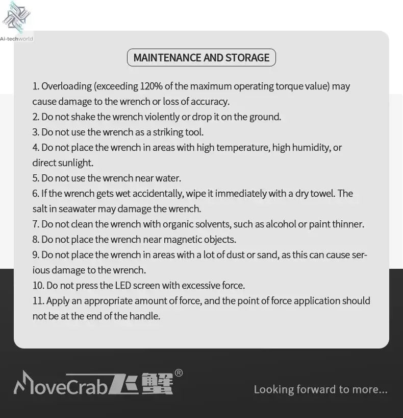 MOVECRAB Digital Torque Wrench 1.5-340N.m with Preset Values 2% Accuracy Buzzer and LED Flash Notification Ai-TechWorld 