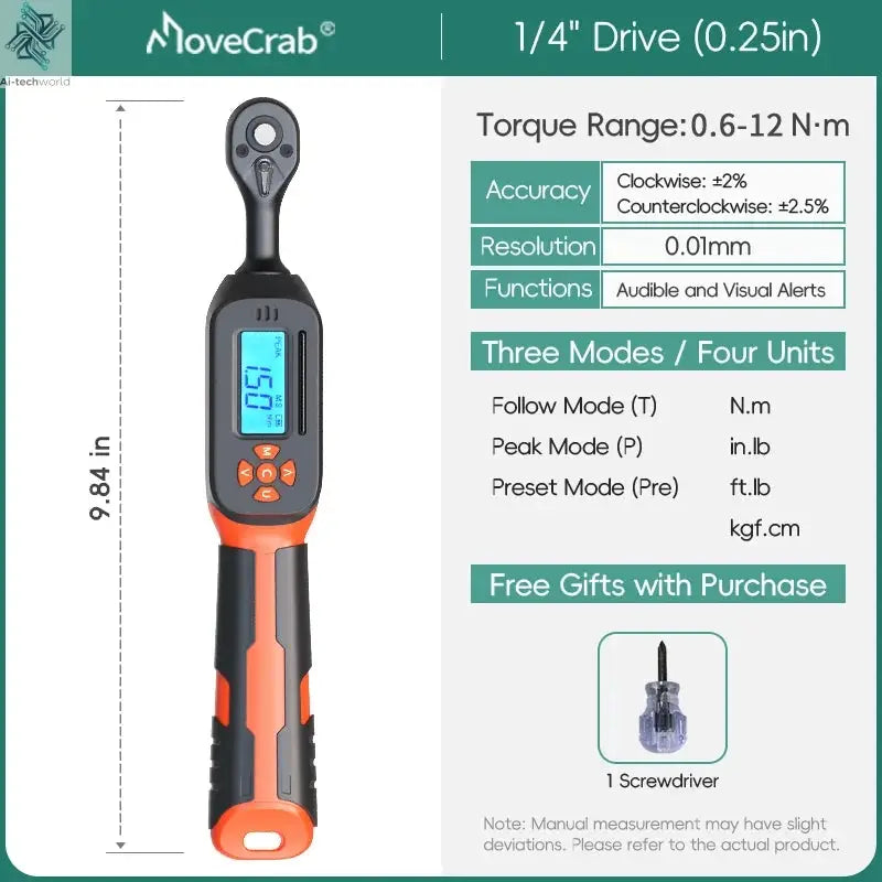 MOVECRAB Digital Torque Wrench 1.5-340N.m with Preset Values 2% Accuracy Buzzer and LED Flash Notification Ai-TechWorld 