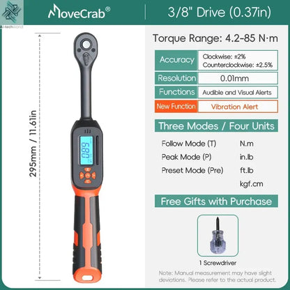 MOVECRAB Digital Torque Wrench 1.5-340N.m with Preset Values 2% Accuracy Buzzer and LED Flash Notification Ai-TechWorld 