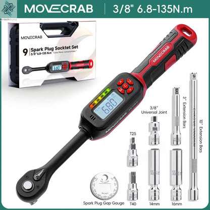 MOVECRAB Digital Torque Wrench 1.5-340N.m with Preset Values 2% Accuracy Buzzer and LED Flash Notification Ai-TechWorld 