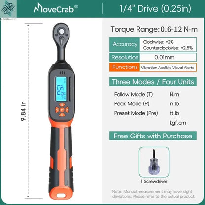 MOVECRAB Digital Torque Wrench 1.5-340N.m with Preset Values 2% Accuracy Buzzer and LED Flash Notification Ai-TechWorld 