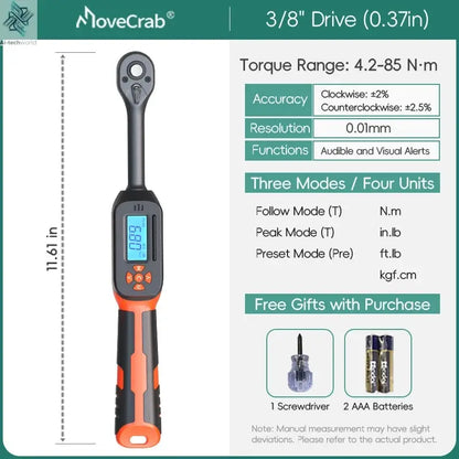 MOVECRAB Digital Torque Wrench 1.5-340N.m with Preset Values 2% Accuracy Buzzer and LED Flash Notification Ai-TechWorld 