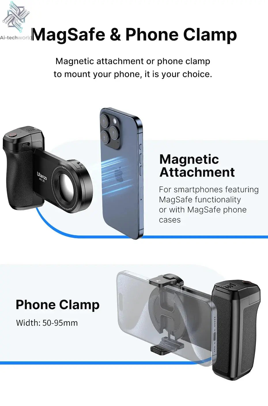MagSafe Bluetooth Selfie Handle Grip Camera Shutter Stabilizer for Smartphones Ai-TechWorld 