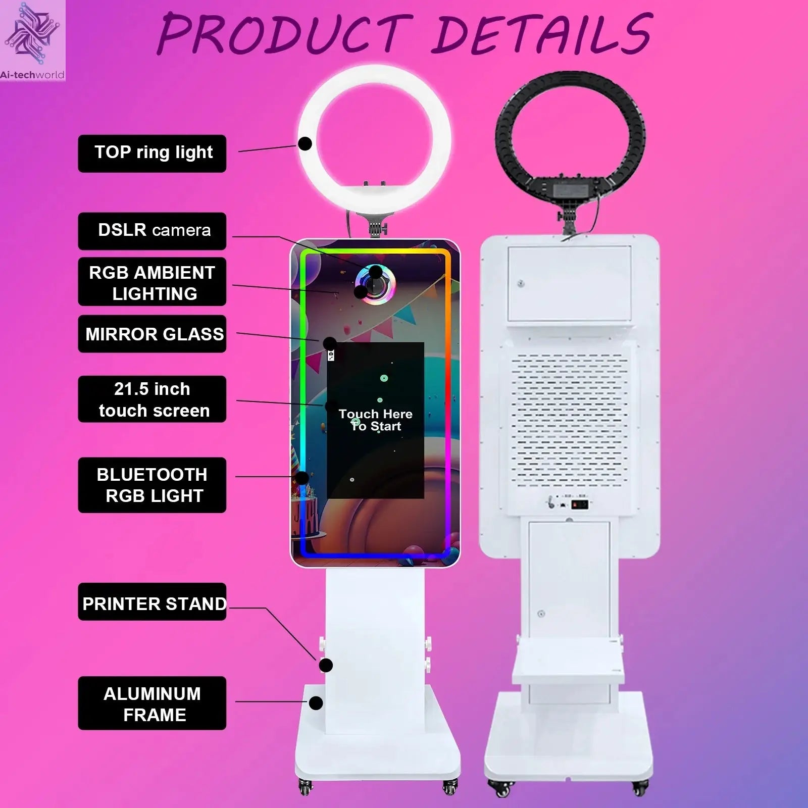 Magic Mirror Photobooth Machine LCD Touch Screen Wedding Party DSLR Selfie Photo Booth with Free Software Ai-TechWorld 