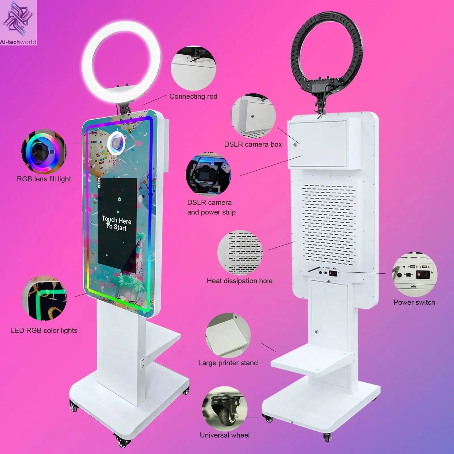 Magic Mirror Photobooth Machine LCD Touch Screen Wedding Party DSLR Selfie Photo Booth with Free Software Ai-TechWorld 