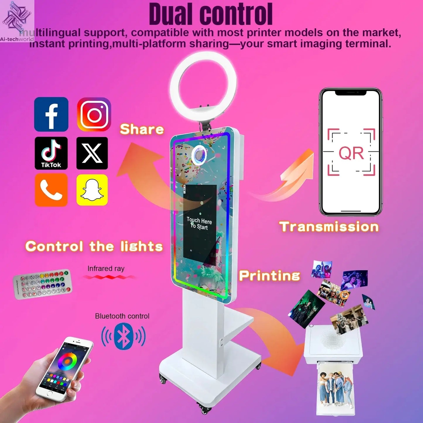 Magic Mirror Photobooth Machine LCD Touch Screen Wedding Party DSLR Selfie Photo Booth with Free Software Ai-TechWorld 