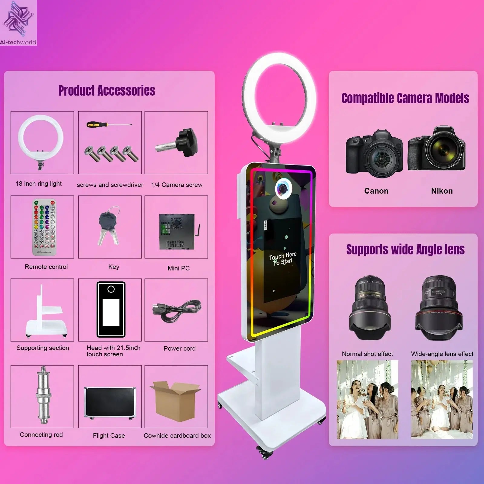 Magic Mirror Photobooth Machine LCD Touch Screen Wedding Party DSLR Selfie Photo Booth with Free Software Ai-TechWorld 