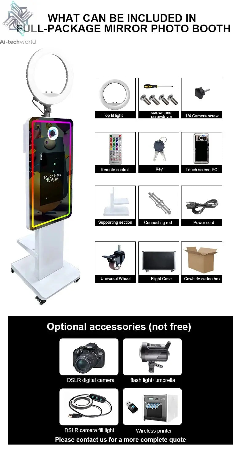 Magic Mirror Photobooth Machine LCD Touch Screen Wedding Party DSLR Selfie Photo Booth with Free Software Ai-TechWorld 