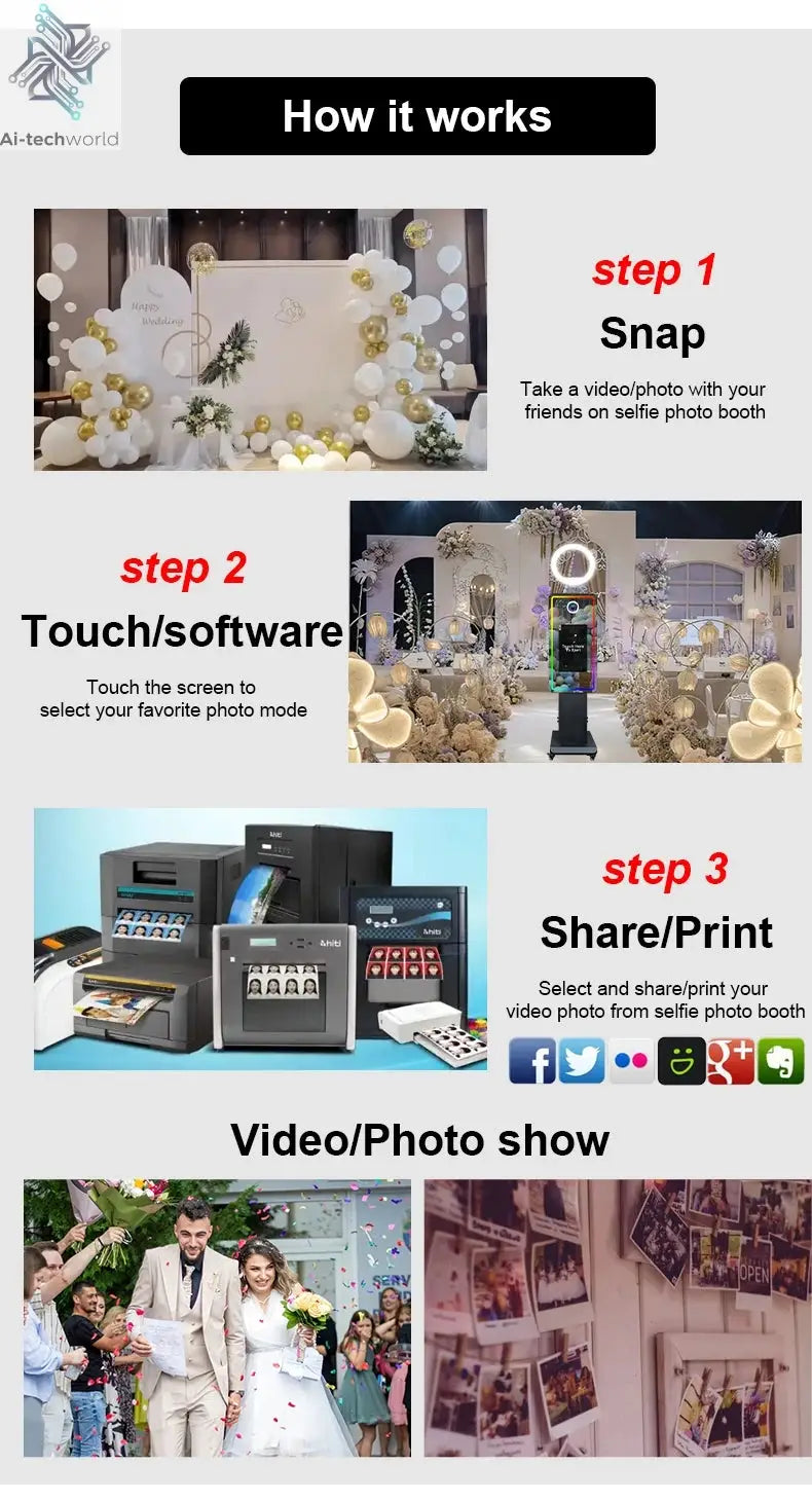 Magic Mirror Photobooth Machine LCD Touch Screen Wedding Party DSLR Selfie Photo Booth with Free Software Ai-TechWorld 