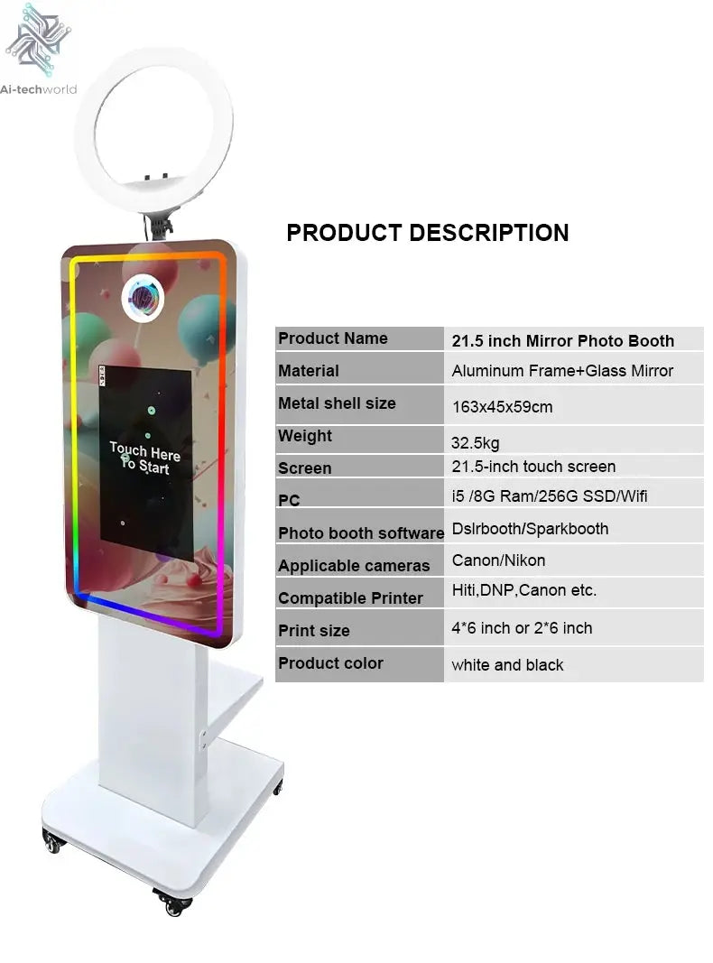 Magic Mirror Photobooth Machine LCD Touch Screen Wedding Party DSLR Selfie Photo Booth with Free Software Ai-TechWorld 