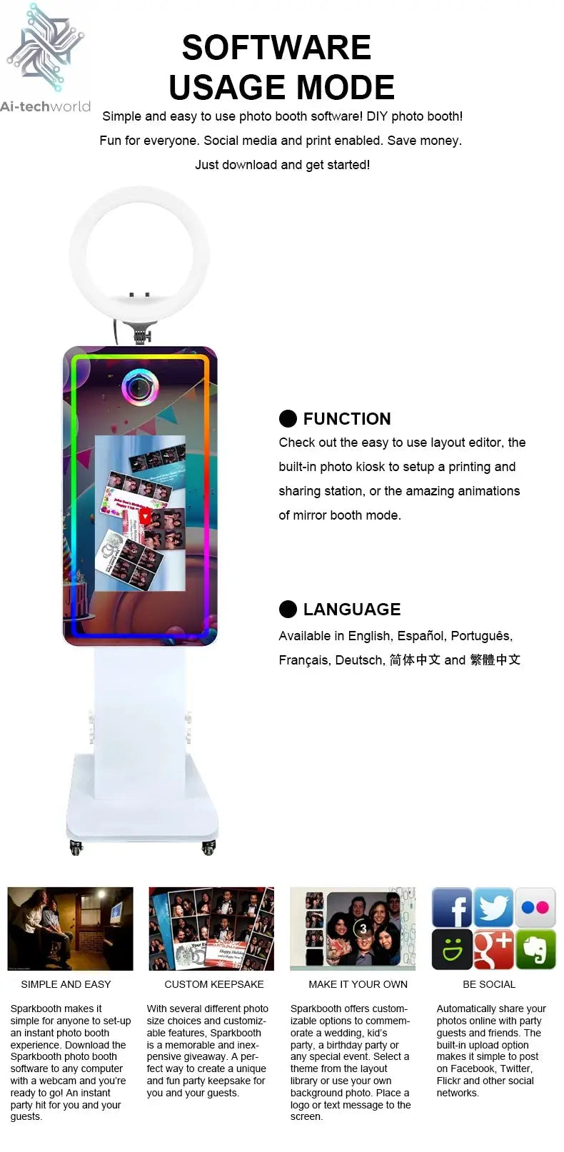 Magic Mirror Photobooth Machine LCD Touch Screen Wedding Party DSLR Selfie Photo Booth with Free Software Ai-TechWorld 