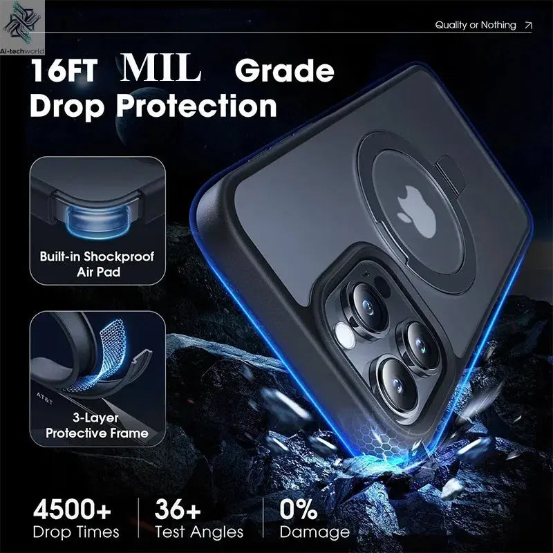 Magnetic Phone Case with Ring Stand for iPhone 17 Pro Max Air 16 16E 15 14 Case Plus 13 11 12 Mobile Cases with Kickstand Ai-TechWorld 