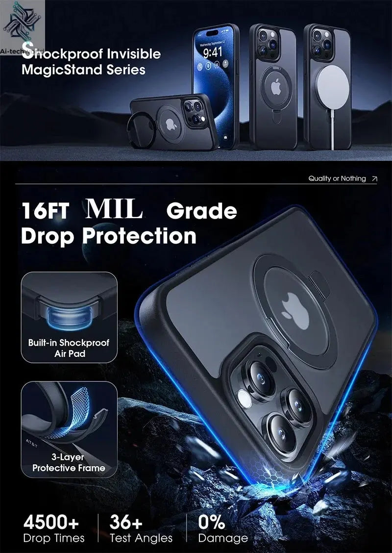 Magnetic Phone Case with Ring Stand for iPhone 17 Pro Max Air 16 16E 15 14 Case Plus 13 11 12 Mobile Cases with Kickstand Ai-TechWorld 