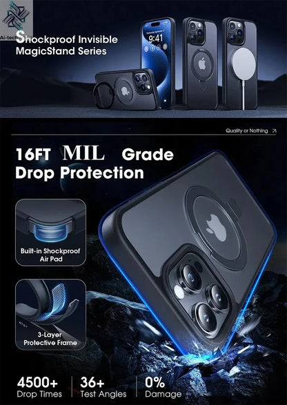Magnetic Phone Case with Ring Stand for iPhone 17 Pro Max Air 16 16E 15 14 Case Plus 13 11 12 Mobile Cases with Kickstand Ai-TechWorld 