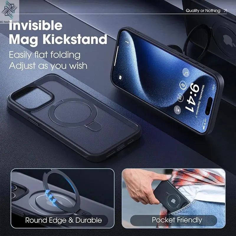 Magnetic Phone Case with Ring Stand for iPhone 17 Pro Max Air 16 16E 15 14 Case Plus 13 11 12 Mobile Cases with Kickstand Ai-TechWorld 
