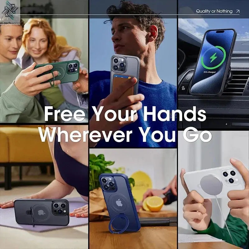Magnetic Phone Case with Ring Stand for iPhone 17 Pro Max Air 16 16E 15 14 Case Plus 13 11 12 Mobile Cases with Kickstand Ai-TechWorld 