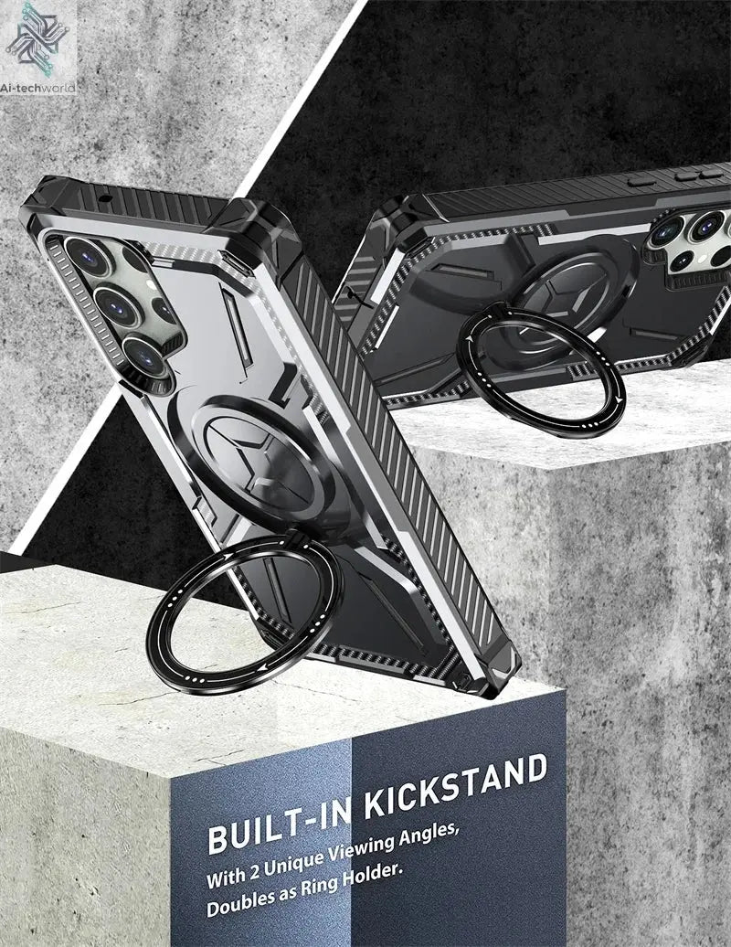 Magnetic Suction Mecha Metal Stand Phone Case For Samsung Galaxy S21 S22 S23 S24 Ultra Plus Anti Drop And Dustproof Back Cover Ai-TechWorld 