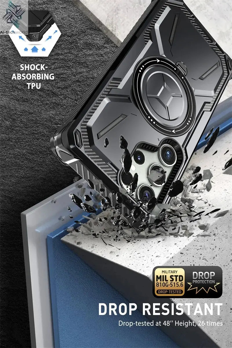 Magnetic Suction Mecha Metal Stand Phone Case For Samsung Galaxy S21 S22 S23 S24 Ultra Plus Anti Drop And Dustproof Back Cover Ai-TechWorld 