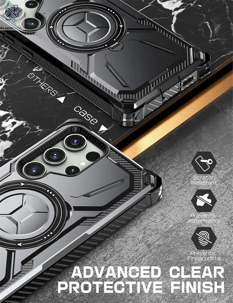 Magnetic Suction Mecha Metal Stand Phone Case For Samsung Galaxy S21 S22 S23 S24 Ultra Plus Anti Drop And Dustproof Back Cover Ai-TechWorld 