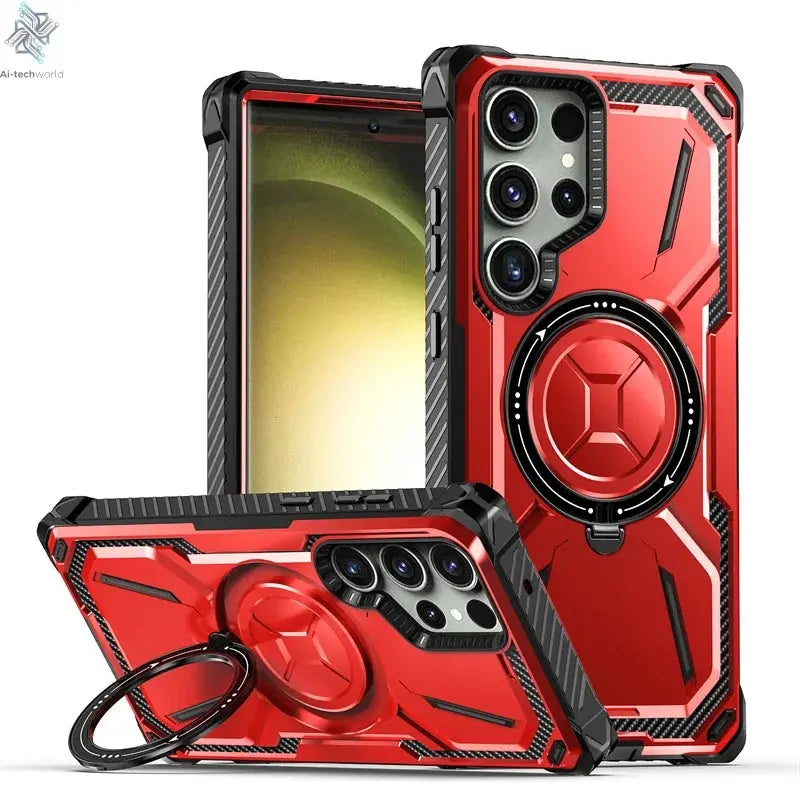Magnetic Suction Mecha Metal Stand Phone Case For Samsung Galaxy S21 S22 S23 S24 Ultra Plus Anti Drop And Dustproof Back Cover Ai-TechWorld 