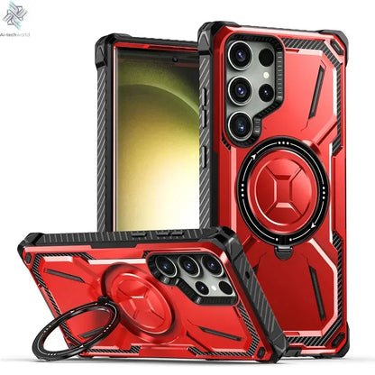 Magnetic Suction Mecha Metal Stand Phone Case For Samsung Galaxy S21 S22 S23 S24 Ultra Plus Anti Drop And Dustproof Back Cover Ai-TechWorld 