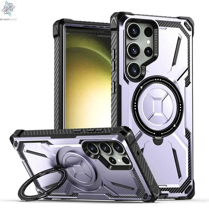 Magnetic Suction Mecha Metal Stand Phone Case For Samsung Galaxy S21 S22 S23 S24 Ultra Plus Anti Drop And Dustproof Back Cover Ai-TechWorld 