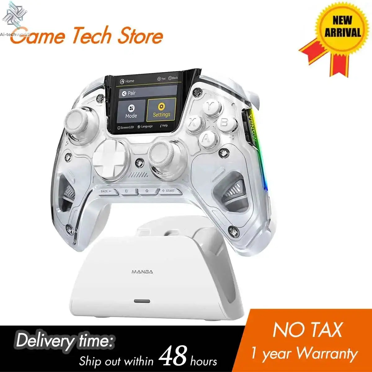 Manba One V2 Wireless Gaming Controller for Switch/PC/iOS/Android Hall Effect Stick RGB Light 1800mAh with Charging Dock Ai-TechWorld 