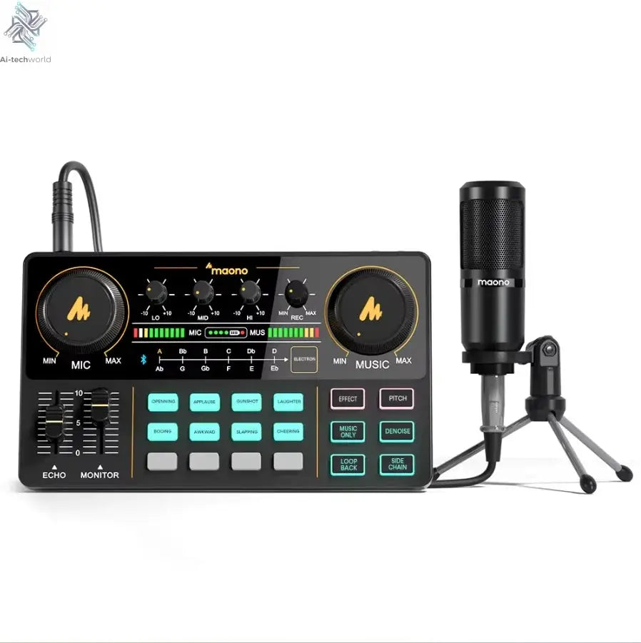 Maono AM200-S1 Sound Card Microphone Set MaonoCaster Audio Interface with Condenser Mic for Live Streaming,Recording,PC\Phone Ai-TechWorld 