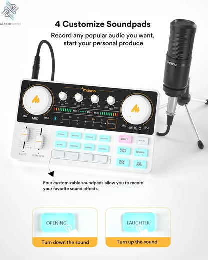 Maono AM200-S1 Sound Card Microphone Set MaonoCaster Audio Interface with Condenser Mic for Live Streaming,Recording,PC\Phone Ai-TechWorld 