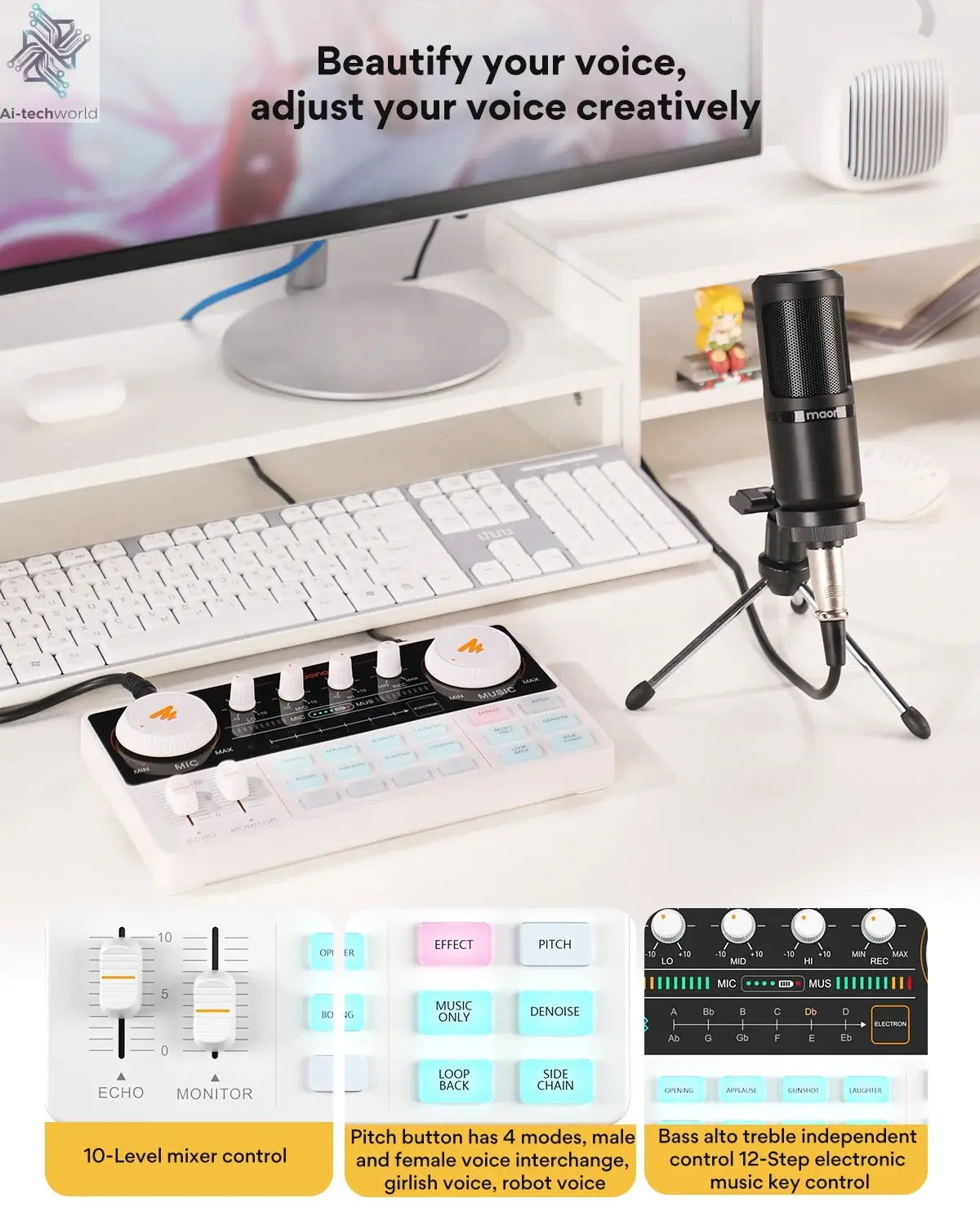 Maono AM200-S1 Sound Card Microphone Set MaonoCaster Audio Interface with Condenser Mic for Live Streaming,Recording,PC\Phone Ai-TechWorld 