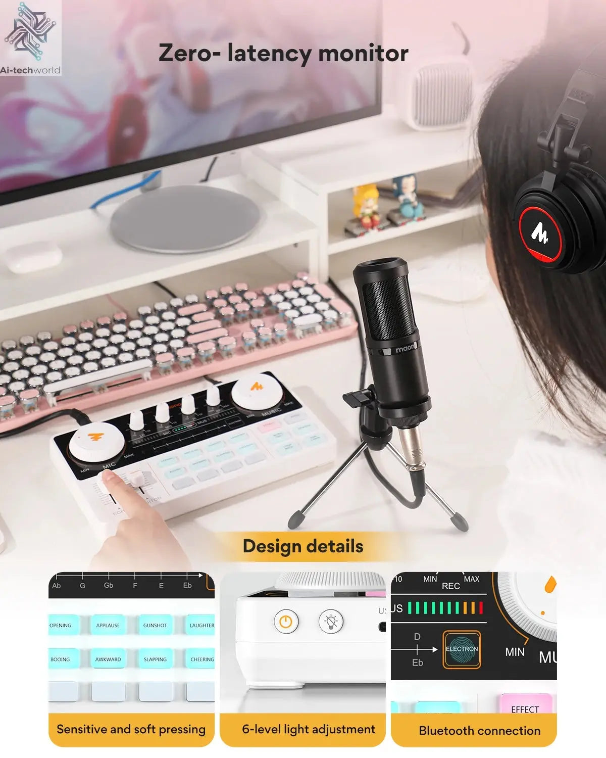 Maono AM200-S1 Sound Card Microphone Set MaonoCaster Audio Interface with Condenser Mic for Live Streaming,Recording,PC\Phone Ai-TechWorld 