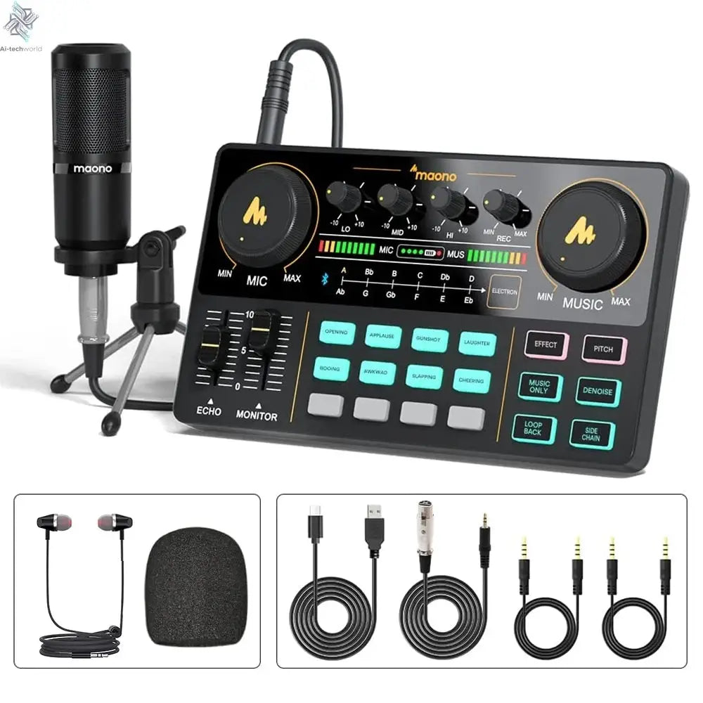 Maono AM200-S1 Sound Card Microphone Set MaonoCaster Audio Interface with Condenser Mic for Live Streaming,Recording,PC\Phone Ai-TechWorld 