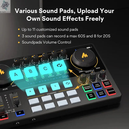 Maono AME2 Audio Interface Sound Card DJ Mixer All in One Portable Podcast Studio for Recording,Live Streaming,Youtube,Guitar,PC Ai-TechWorld 