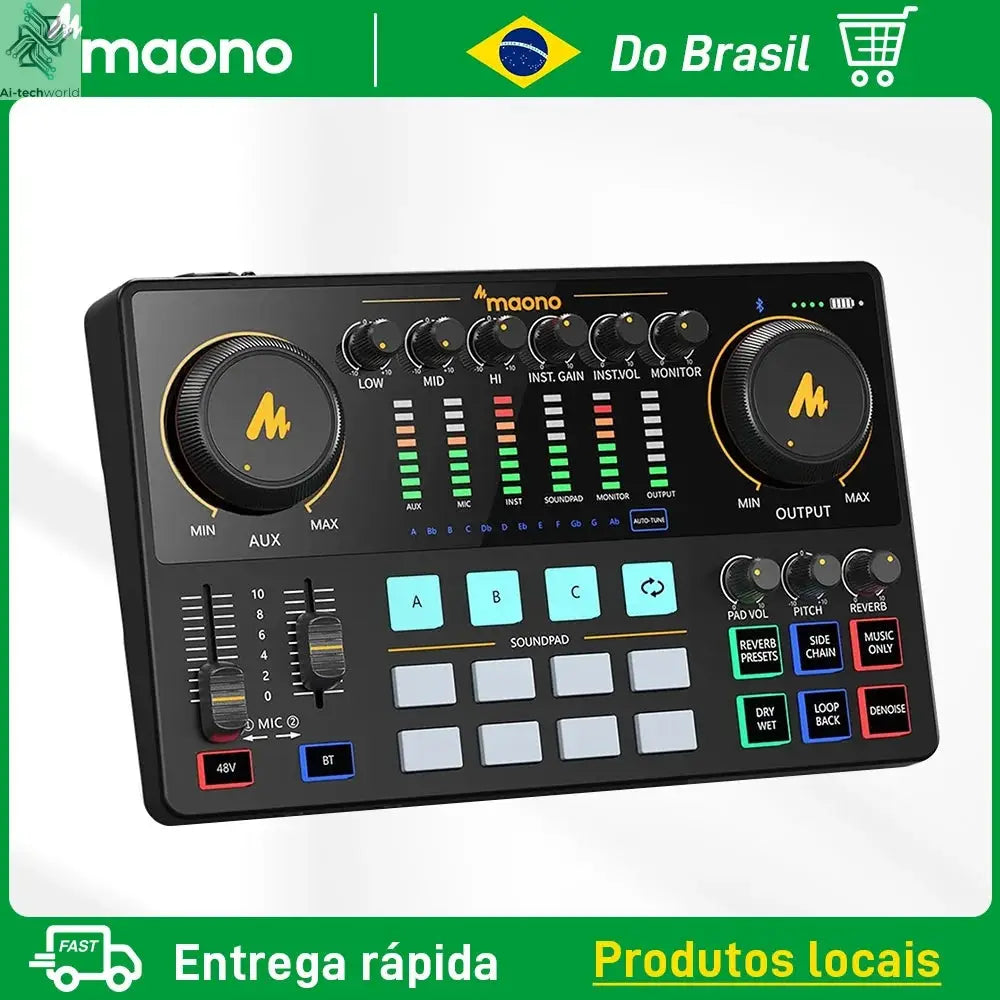 Maono AME2 Audio Interface Sound Card DJ Mixer All in One Portable Podcast Studio for Recording,Live Streaming,Youtube,Guitar,PC Ai-TechWorld 