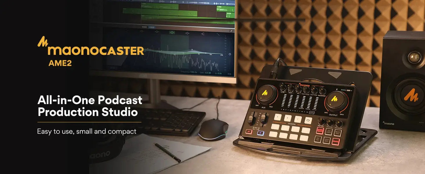 Maono AME2 Audio Interface Sound Card DJ Mixer All in One Portable Podcast Studio for Recording,Live Streaming,Youtube,Guitar,PC Ai-TechWorld 